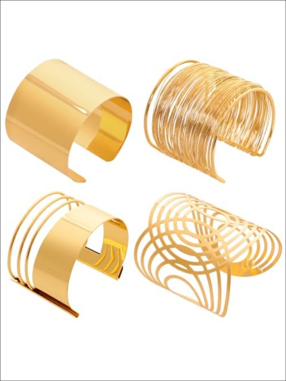 4 Pc Alloy Cuff Bracelet Set Open Adjustable Gold Finish Stackable Gift